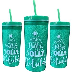 3 Pcs of Green Glitter Holiday Tumbler Set